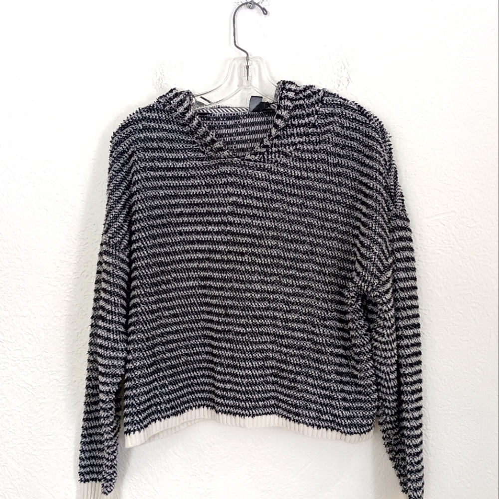 Volcom Striped Pullover Hooded Crop Sweater